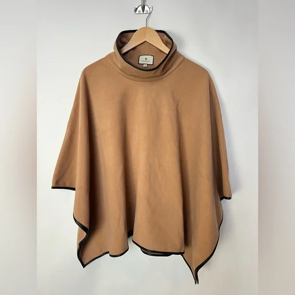 Tuckernuck Piper Poncho Funnel Neck Camel Tan Leather Trim O/S - Picture 1 of 12